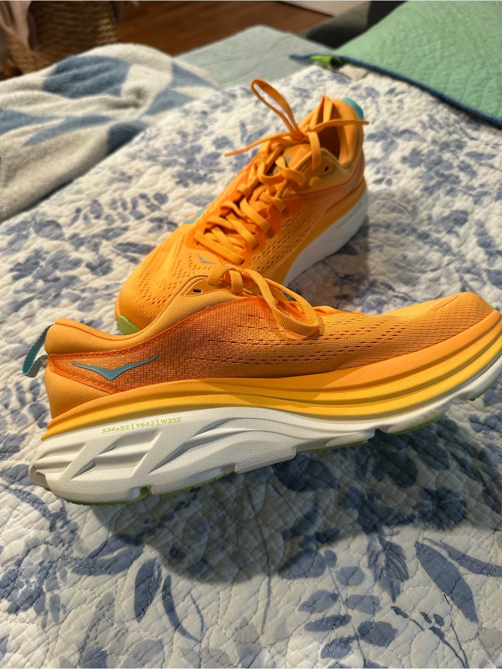 Hoka Orange Athletic Running Shoes with Light Blue Logo - Picture 3 of 9